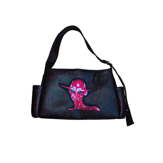 Red bag with cutout illustration