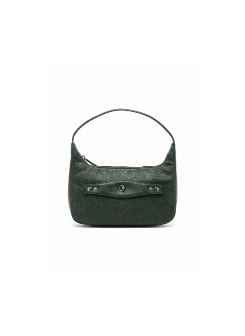 Green handbag on a white background