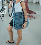 Keychain Cargo Bag XL - Ocean with tribal embroidery and multiple pockets, displayed on a plain background.