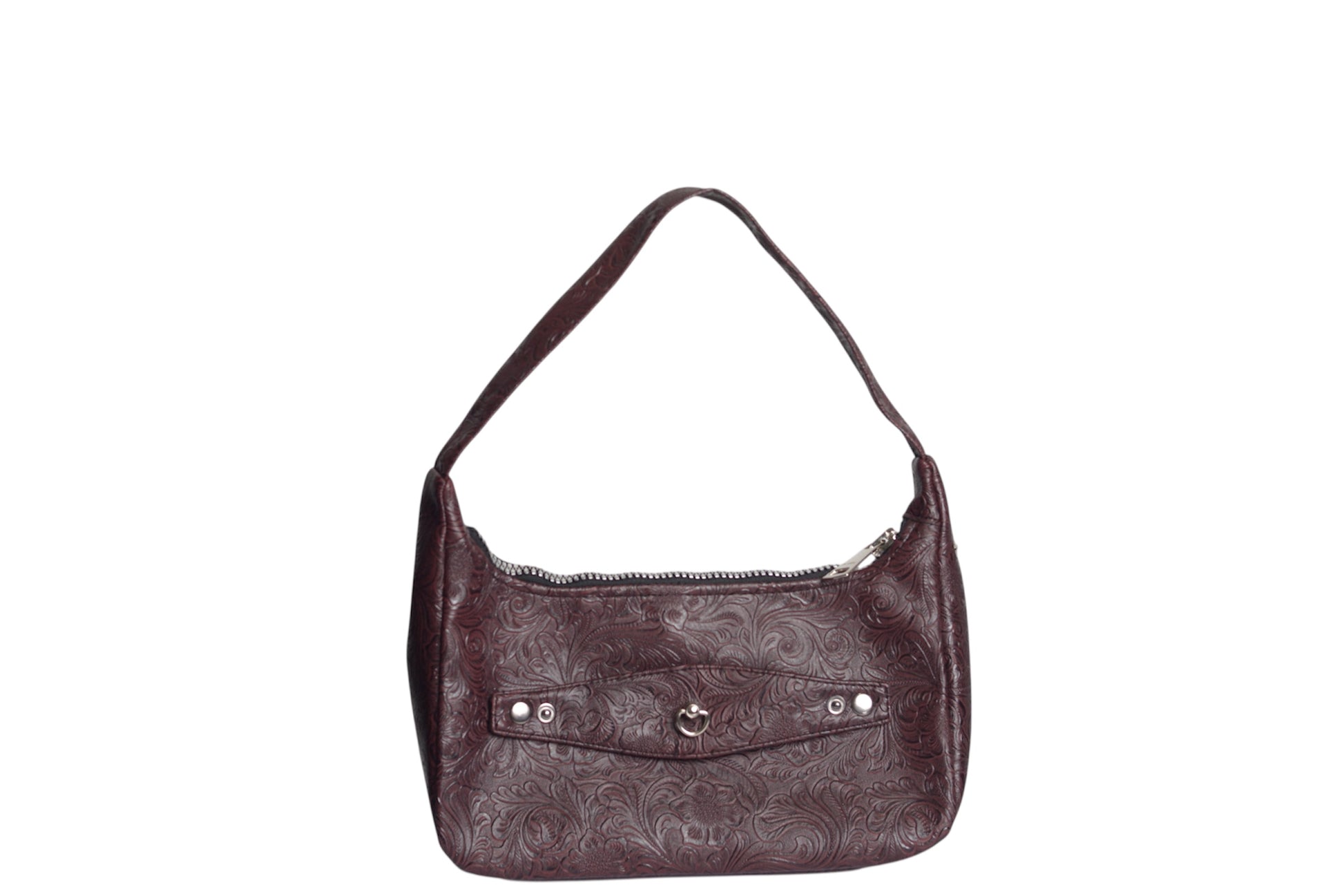 Burgundy embossed rosy cuff bag