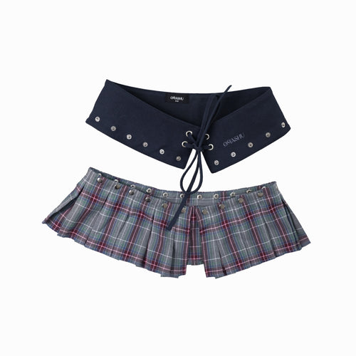 Snap belt skirt - Navy plaid