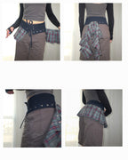 Snap belt skirt - Navy plaid