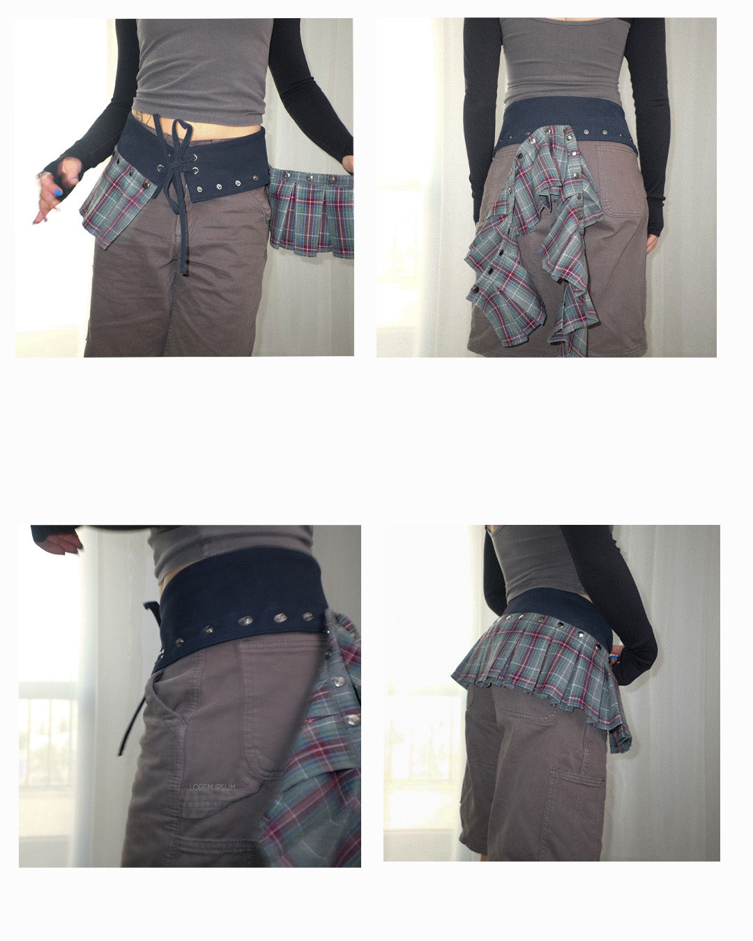 Snap belt skirt - Navy plaid
